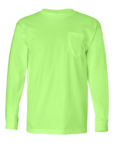 Lime Green Long Sleeve T-Shirt with a Pocket - Shore Promotions